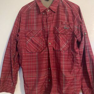 ExOfficio Red Tartan Button Up Travel Hiking Shirt Size M